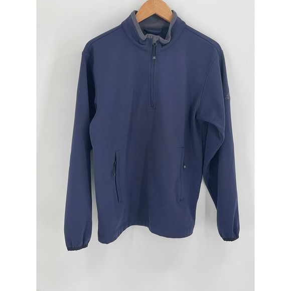 Adidas Soft Shell Jacket Men's Small‎ Navy Blue 1/4 Zip Long Sleeve Climaproof - Picture 1 of 12